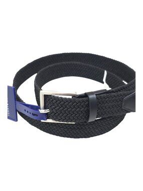 Tommy Hilfiger Black Woven Stretch Belt Xl 42-44 Synthetic Leather Trim 52" Long